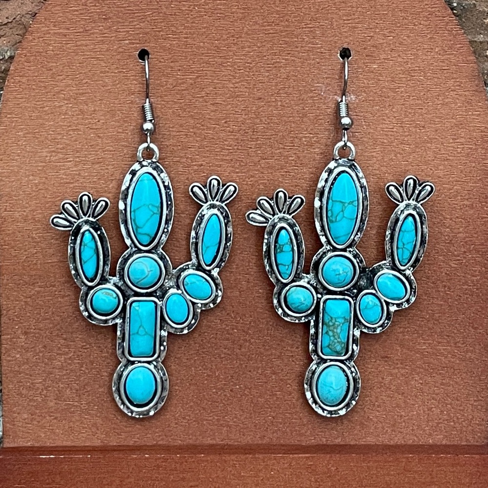 Blooming Saguaro Cactus Turquoise Cluster Earrings